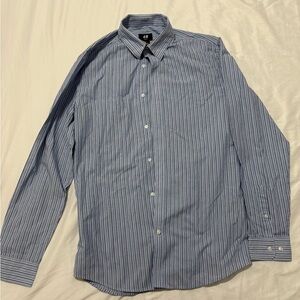 H&M Men's Navy Striped Button Down Shirt